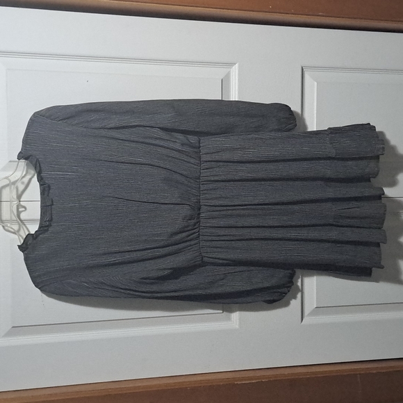 Peach Love California mini prairie style dress long sleeve v neck - small - gray - Picture 7 of 9